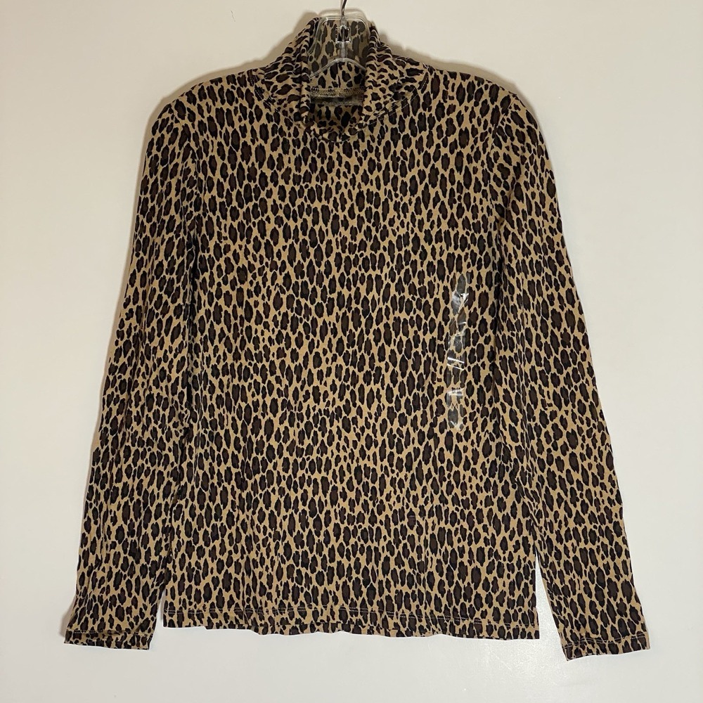 Jones New York Top Womens Medium Leopard Sport Turtleneck Boho Casual Classic M
